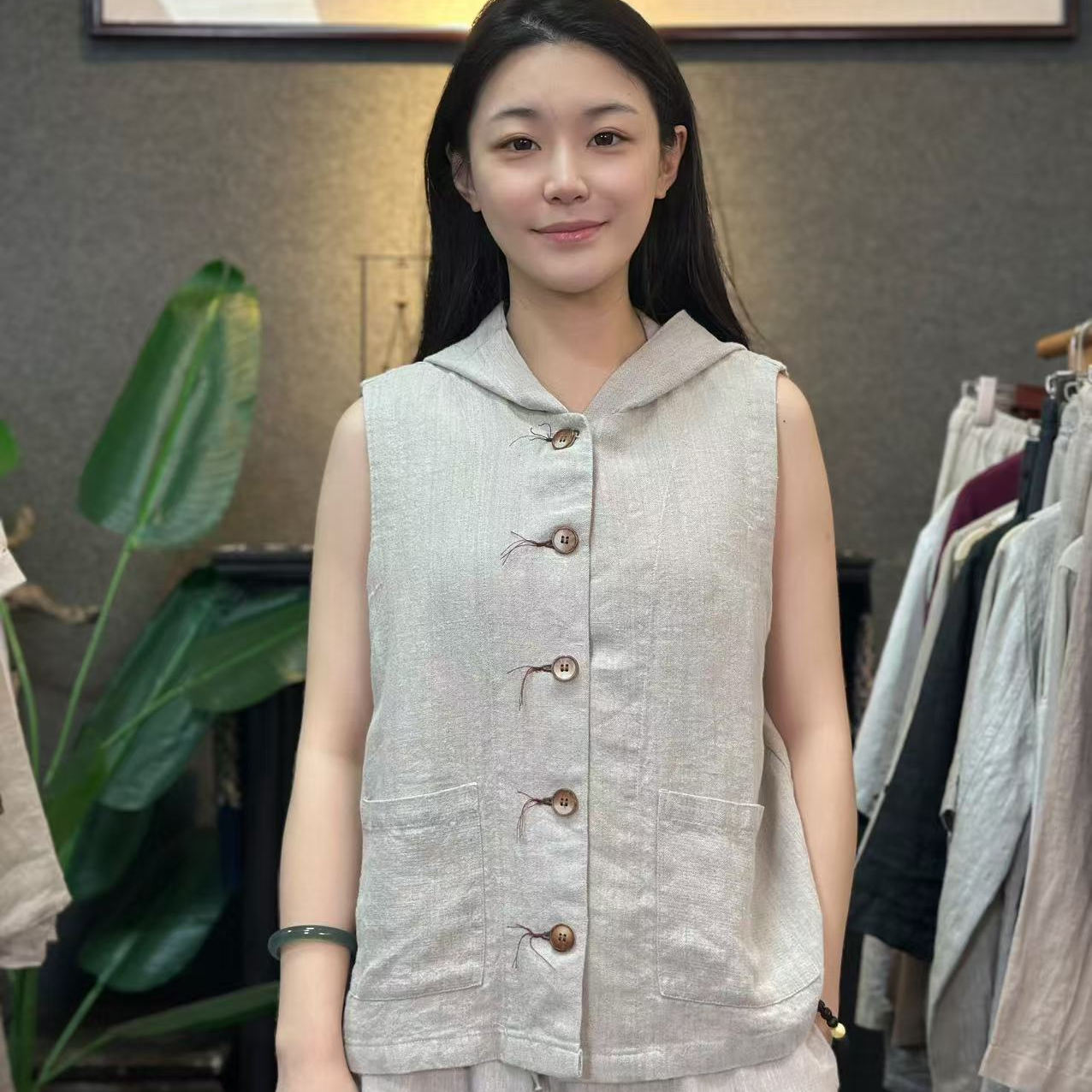 【轻羽】100%汉麻双雨露连帽马甲设计款版型1123高货6织挺括