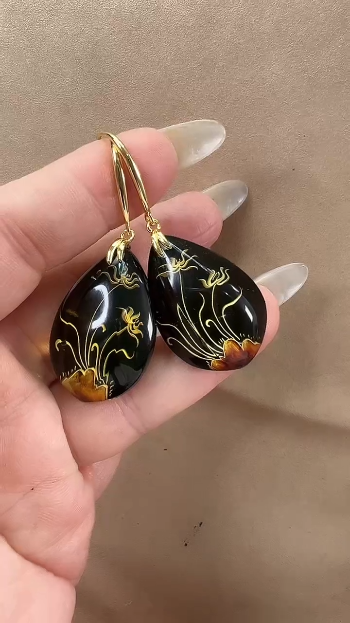 琥珀颈饰未镶嵌耳环