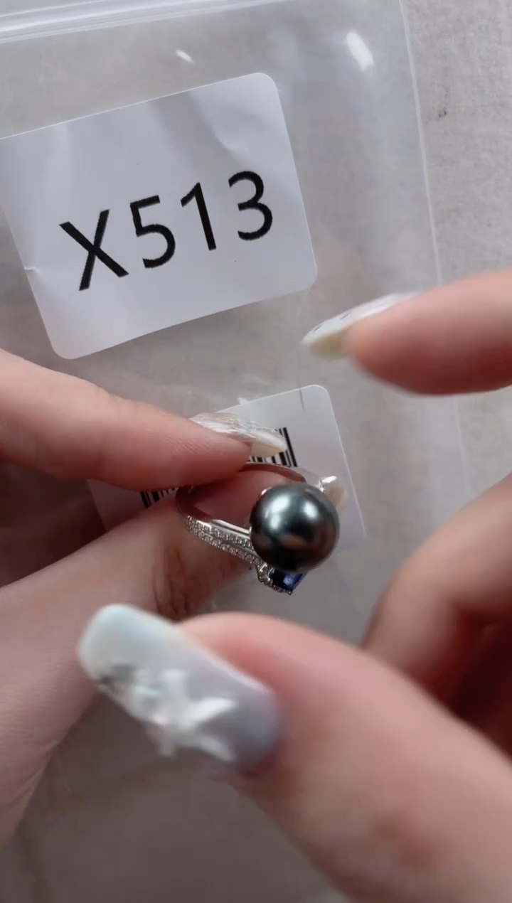 银S925镶嵌戒指海水珍珠X513