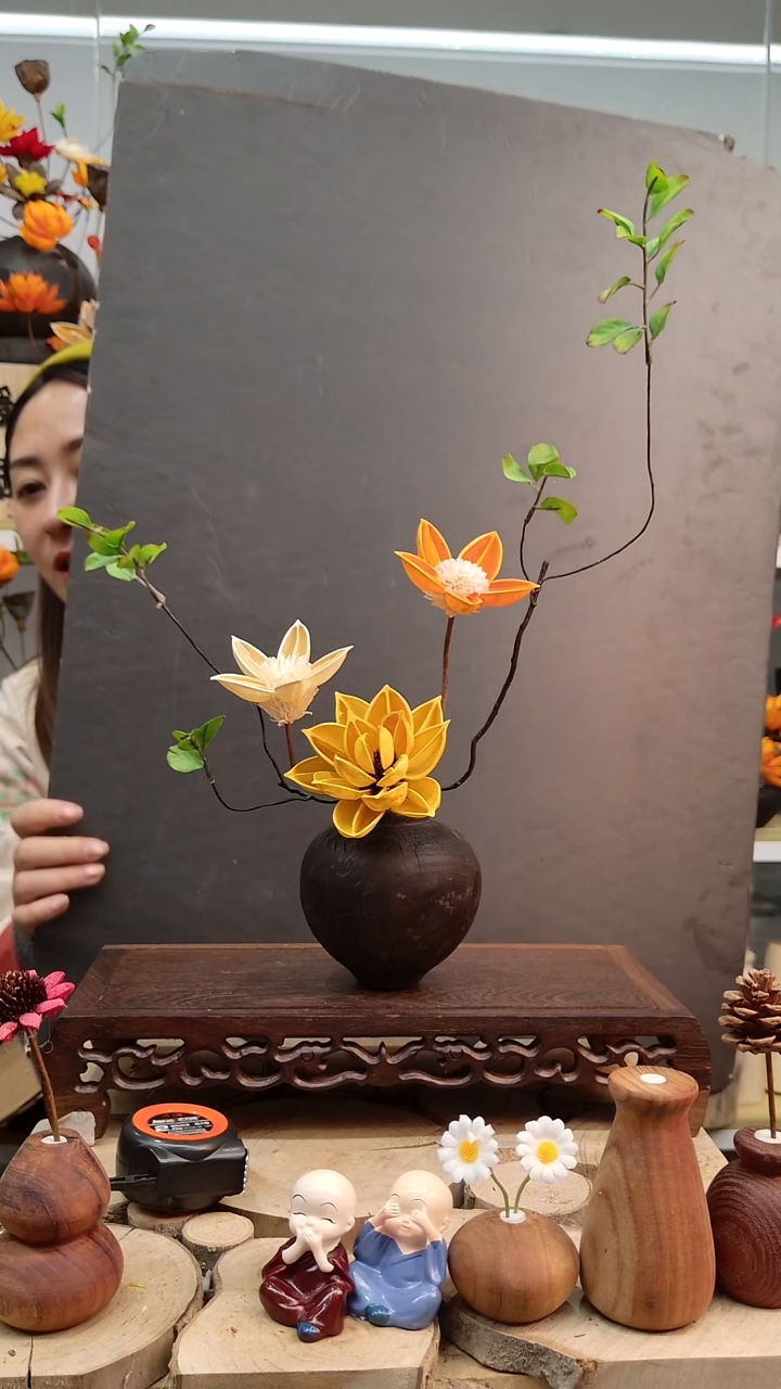 木实木花瓶配花一套