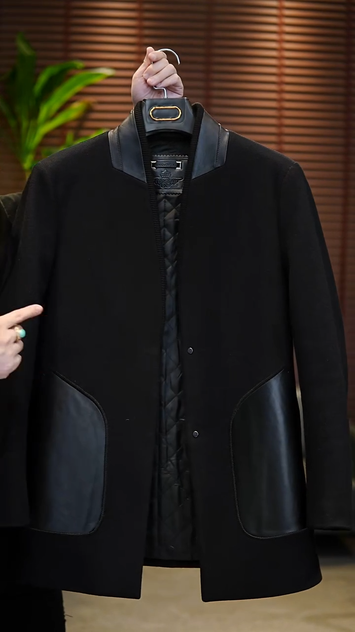 56码（175-190斤）长款羊皮拼皮羊毛夹棉夹克28D18