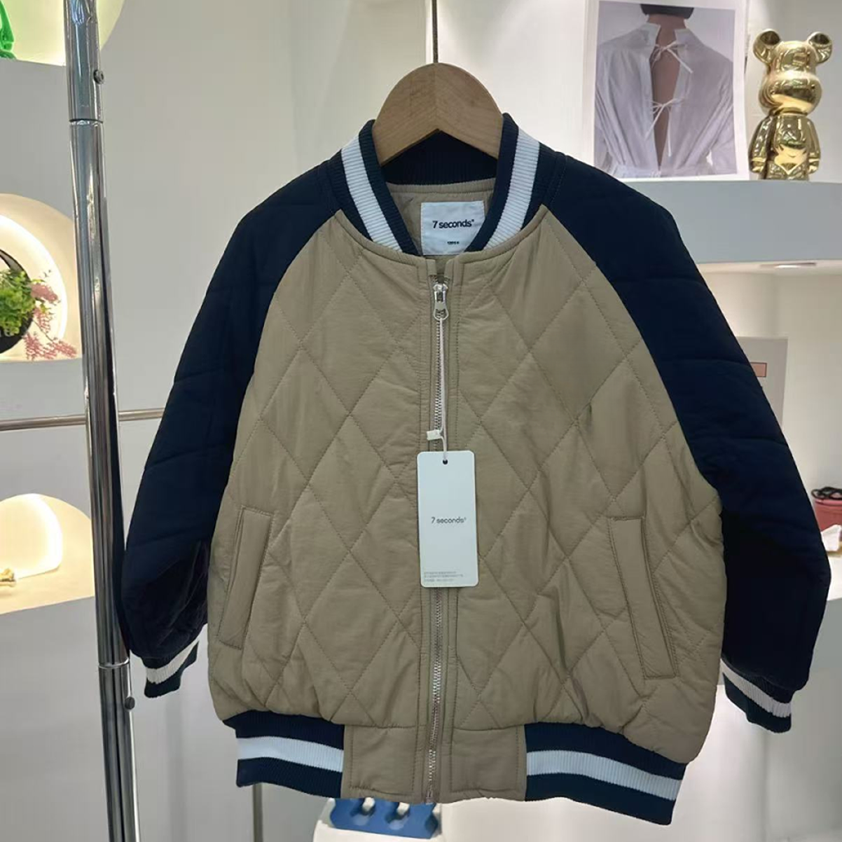 7S  2025冬季儿童拼接休闲百搭棉服棒球服  520608