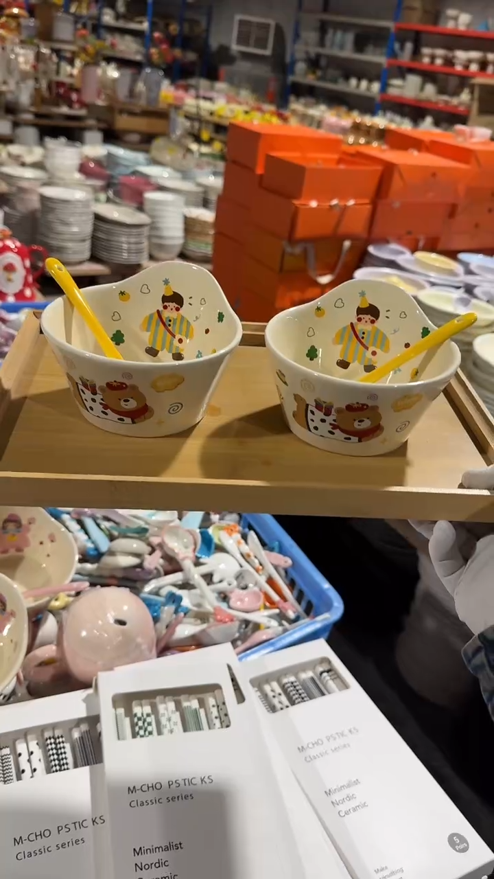 陶瓷4件套 男孩碗和勺子 微瑕