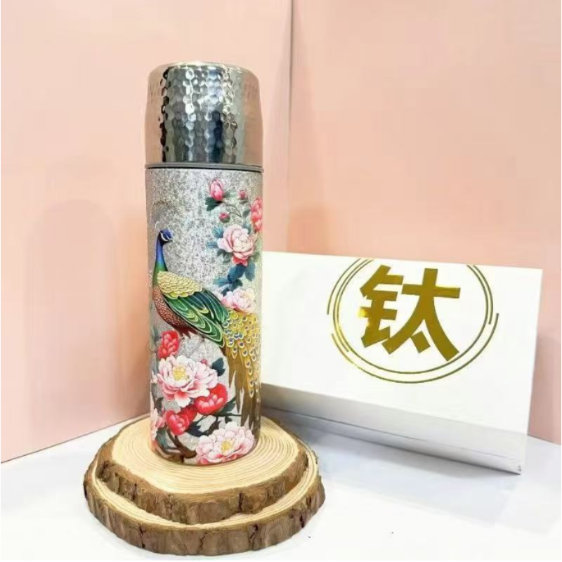 立体3D孔雀钛杯 茶水杯保温杯焖茶壶旅行杯 配高端礼盒G2920