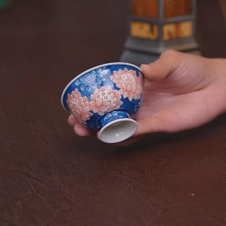 【半闲】雨溪山房 | 青花釉里红宝象向日葵高足杯 