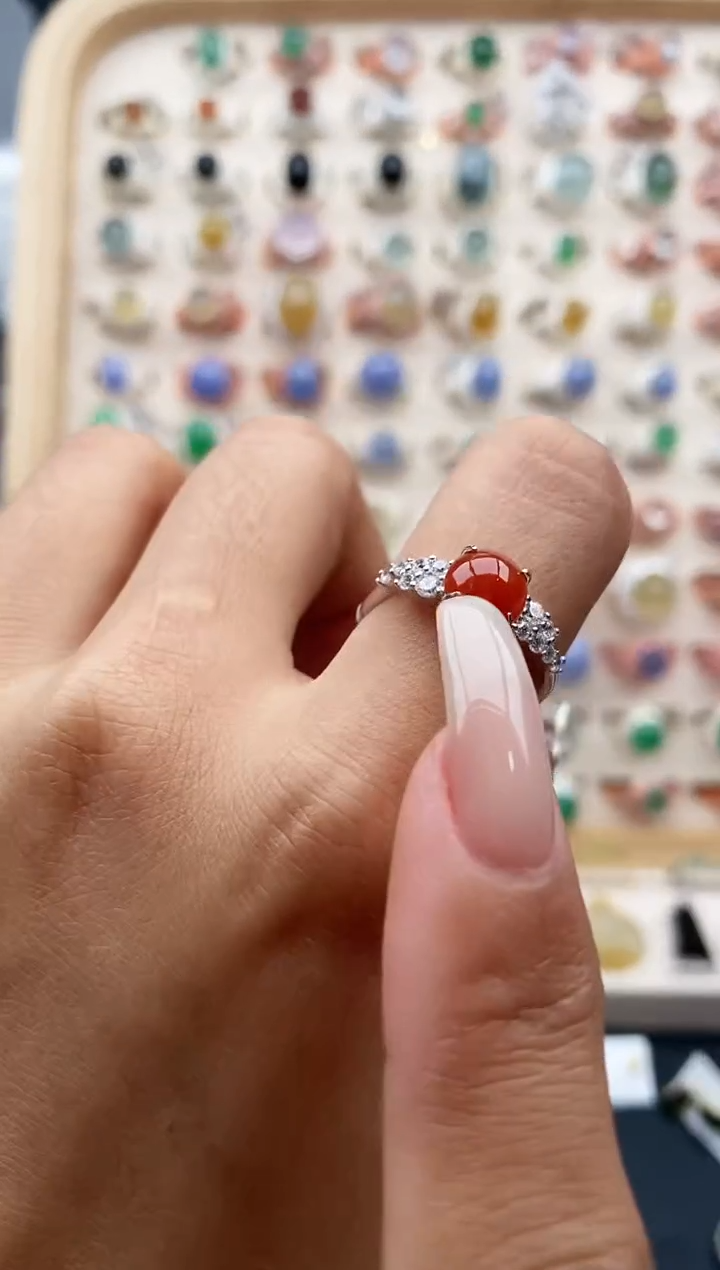 【闪购商品】翡翠戒指银S925镶嵌缅甸天然A货翡翠111    9-1