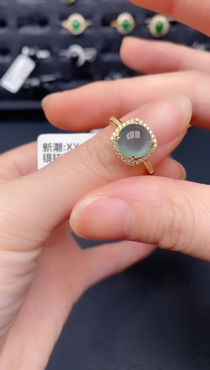 银S925镶嵌戒指翡翠天然a货翡翠447