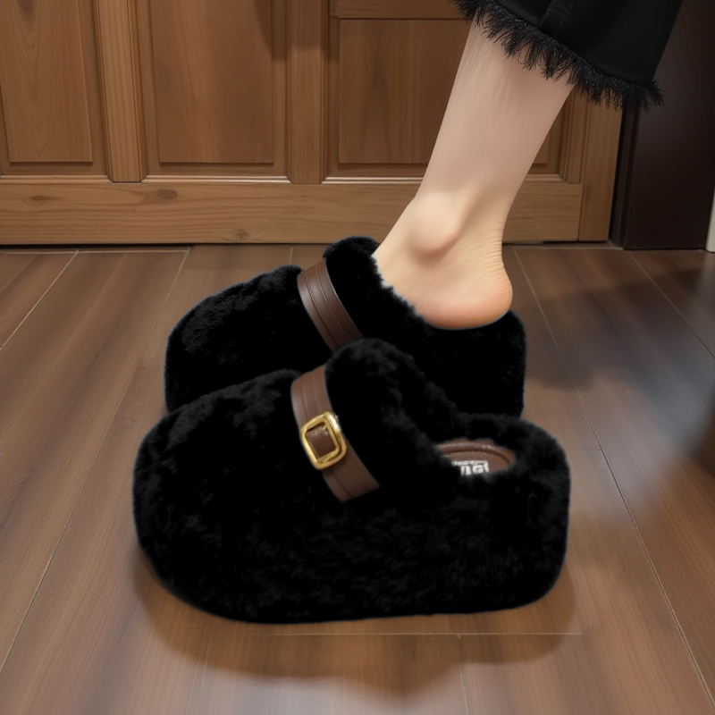 羊羔绒毛毛拖鞋女2025冬季增高棉拖小个子包头拖8CM厚底毛毛鞋