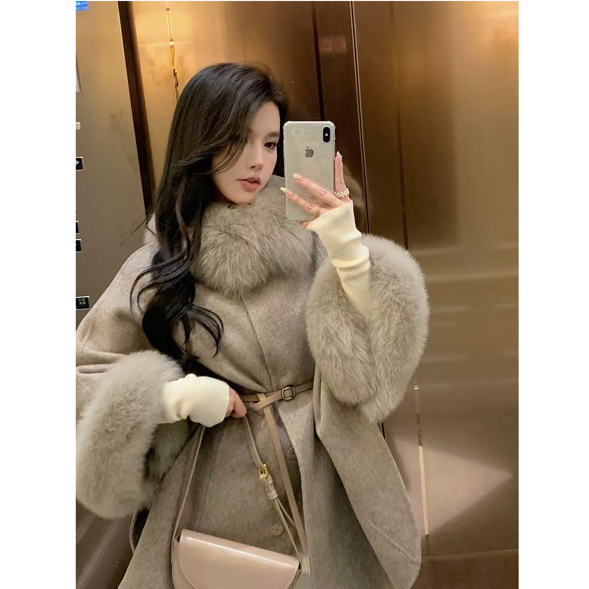 2025冬新款双面呢大衣高级感毛领毛呢外套S811164