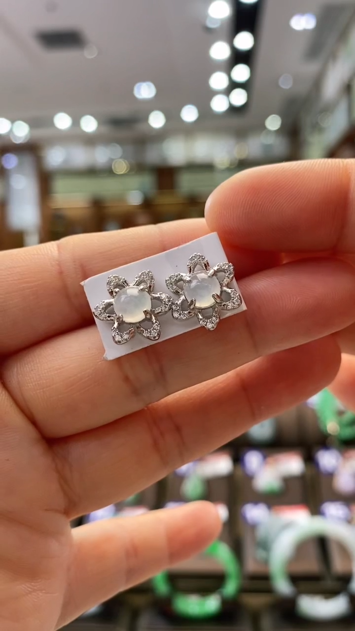 【闪购商品】翡翠耳饰银S925镶嵌耳钉