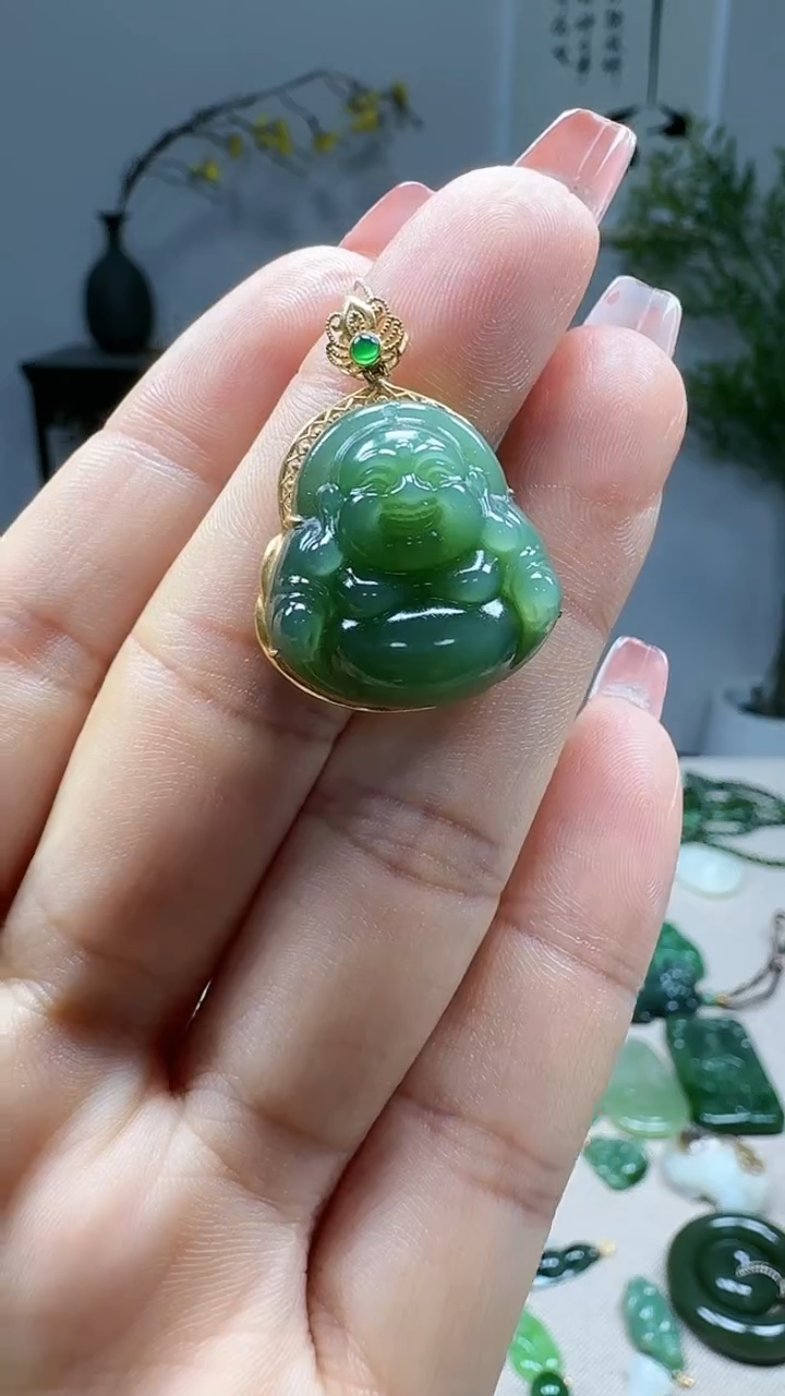 吊坠(不含链)18K金镶嵌和田玉1