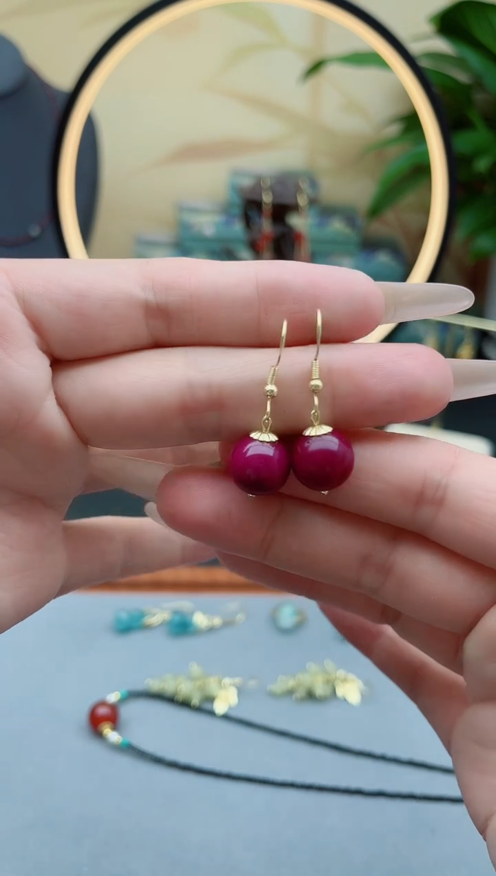 玛瑙/玉髓耳饰银S925镀金镶嵌608