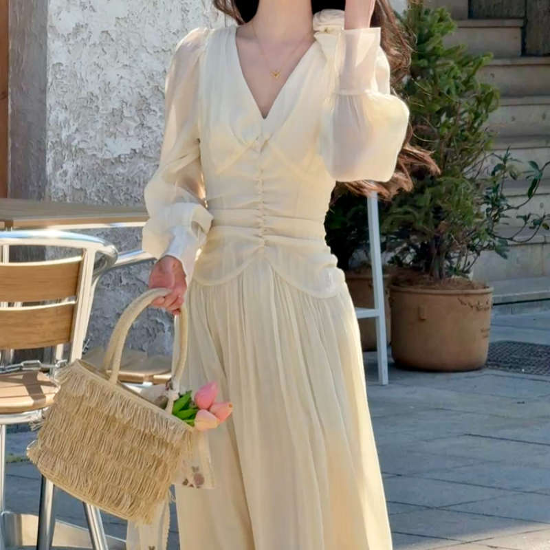 拉夏贝尔25秋季法式宫廷仙气温柔气质显瘦白色连衣裙 10336 JJQC