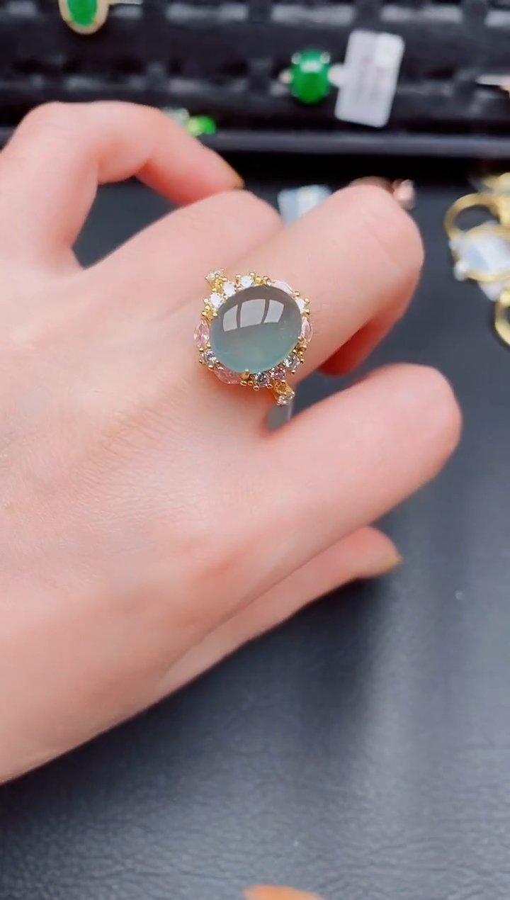 【闪购商品】翡翠戒指银S925镶嵌天然a货翡翠530