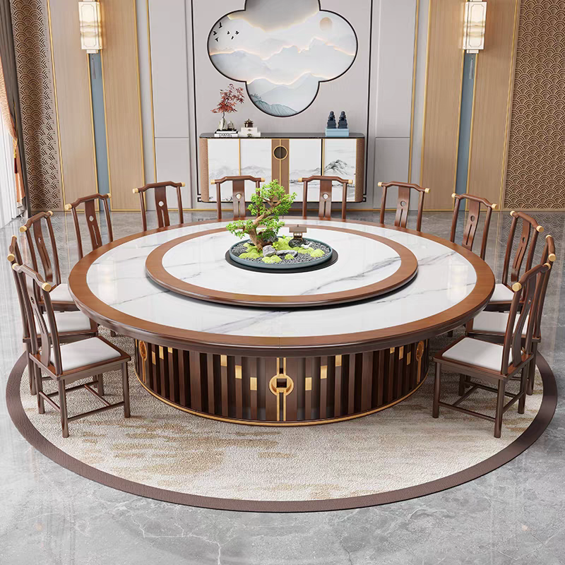 全实木岩板电动餐桌酒店餐厅会所包厢16人18人20人调速电动大圆桌