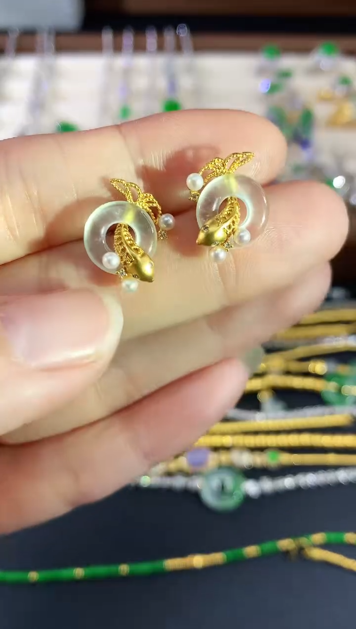 18K金镶嵌翡翠耳饰197|5800