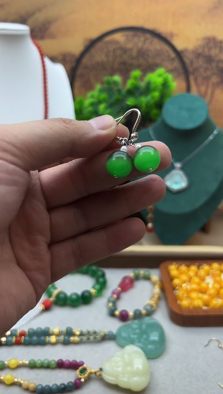 碧玺耳饰银S925镶嵌E371     