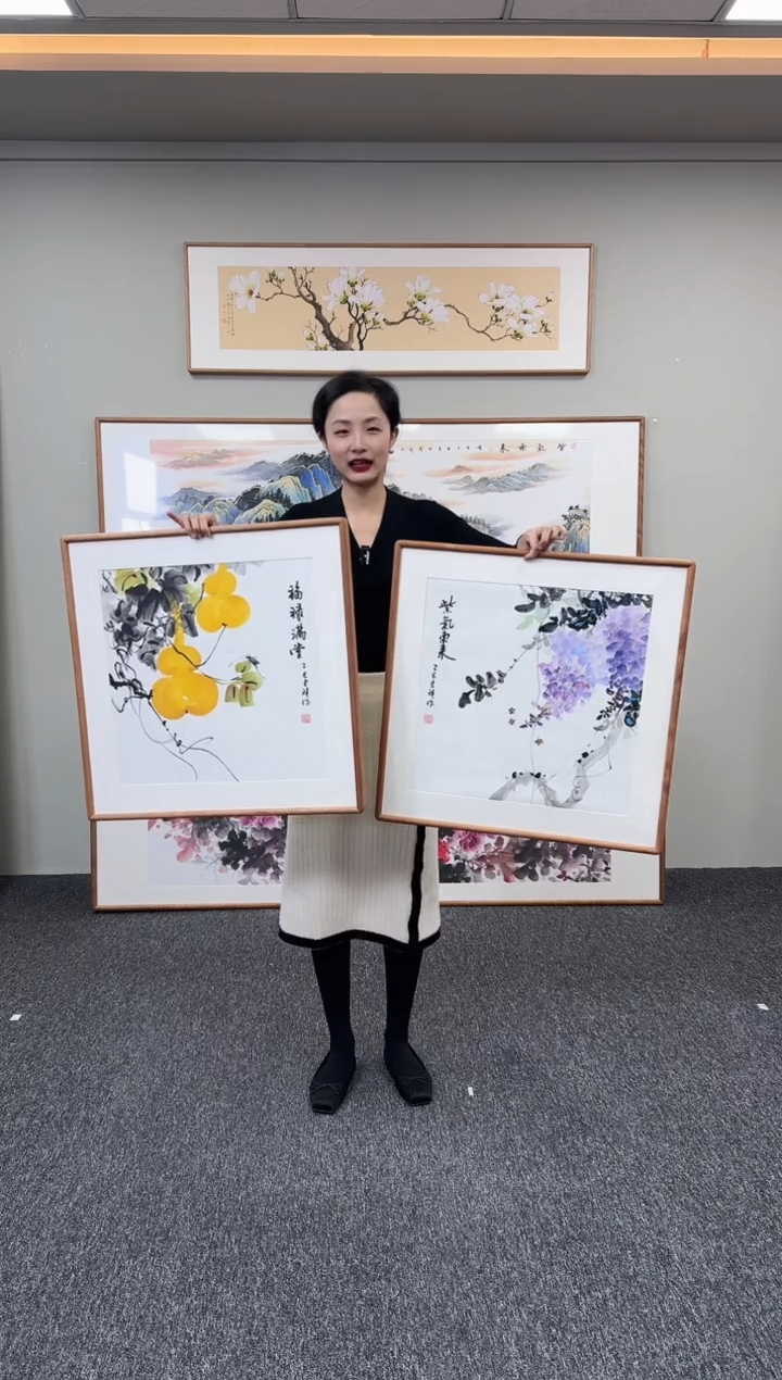 国画葫芦+紫藤60*60cm两幅