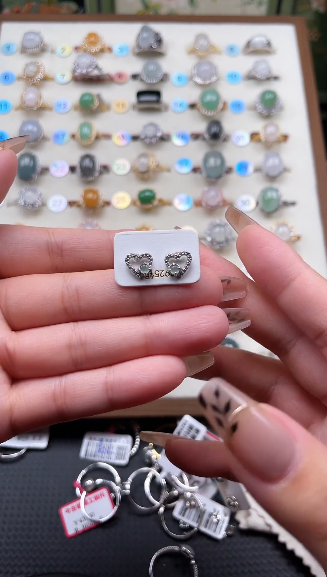 【闪购商品】翡翠耳饰银S925镶嵌天然A货翡翠戒指