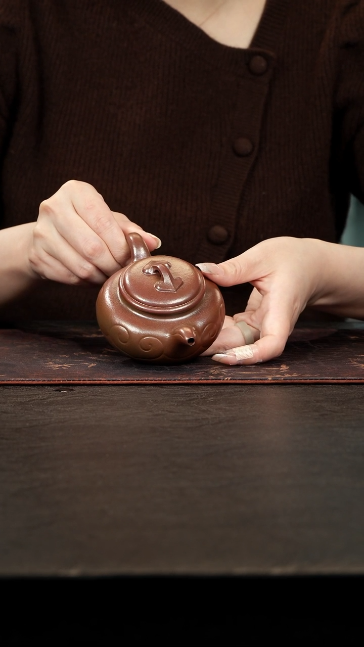 茶壶紫砂风**刀柴烧老紫泥仿古如意160cc