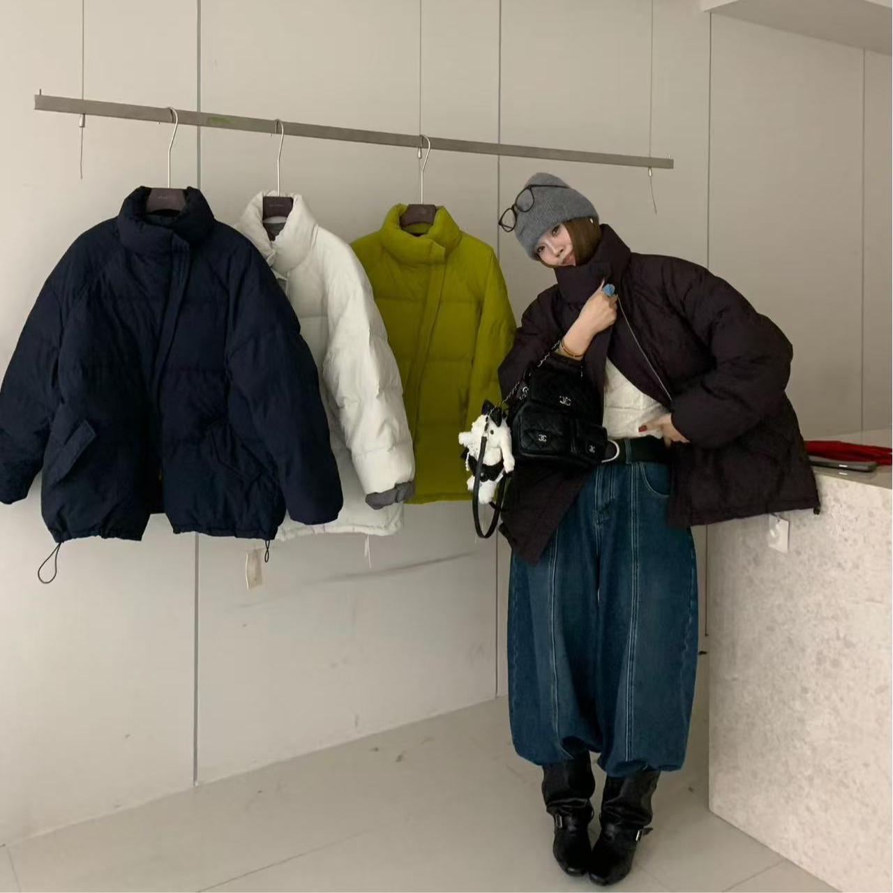 25012·斜扣羽绒 YR# 90绒休闲小立领中长款羽绒服·