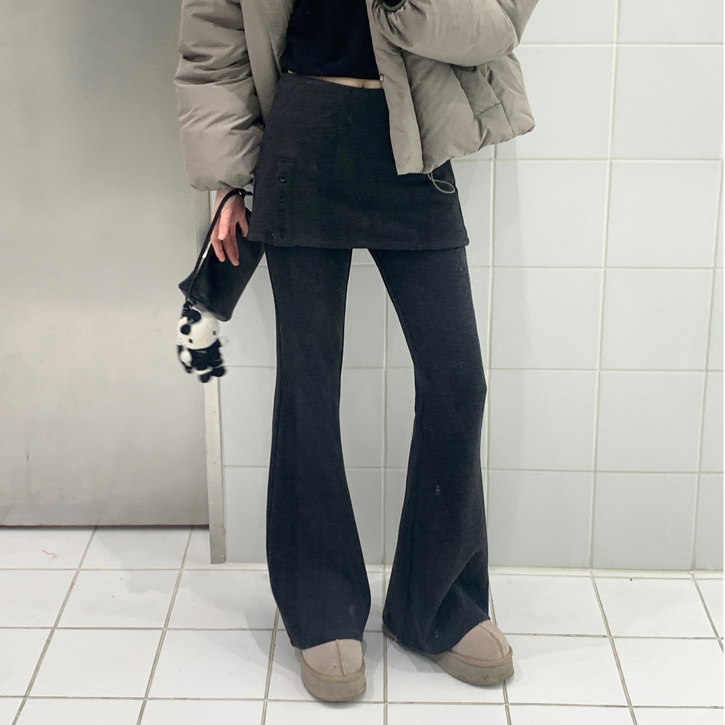 Zzhen【西雅图街头】美式设计感屁帘加绒微喇裤显瘦休闲裤子DCKZ781