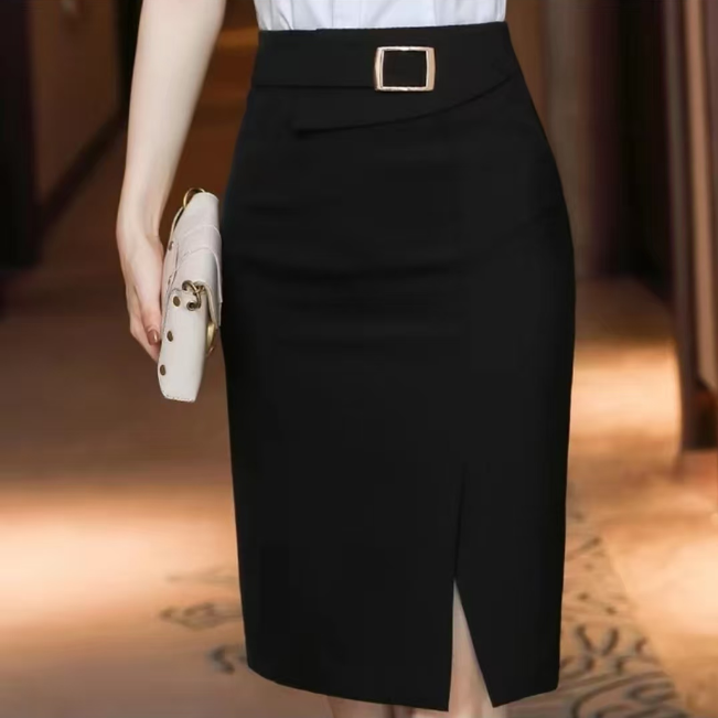 女士百搭显瘦半身裙左前方开叉西服中高腰气质女装半身裙