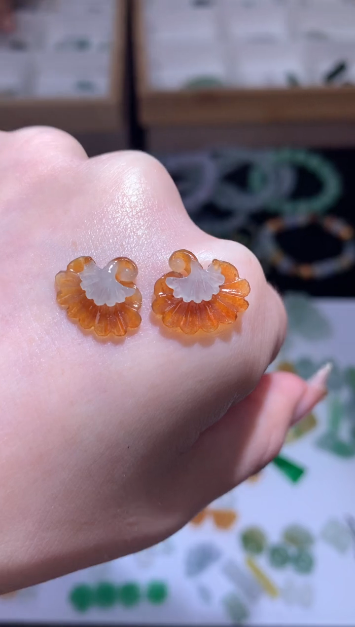 未镶嵌定制翡翠一对银杏叶
