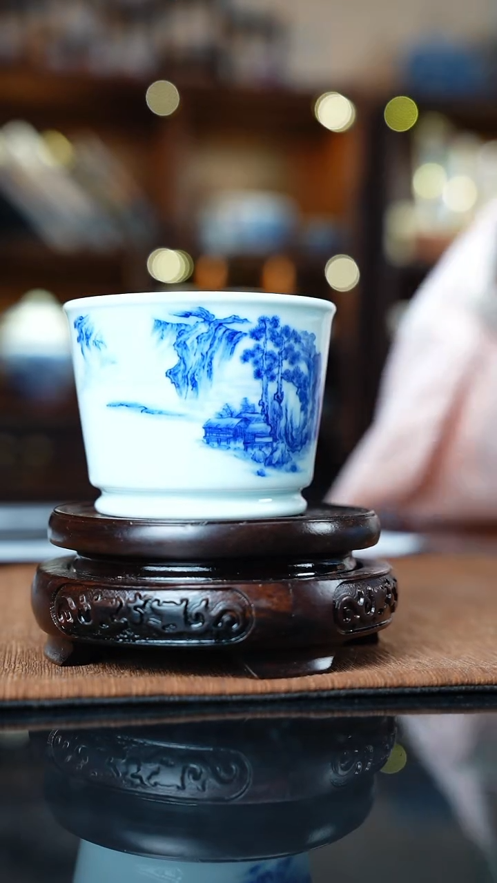 青花山水意境可乐杯