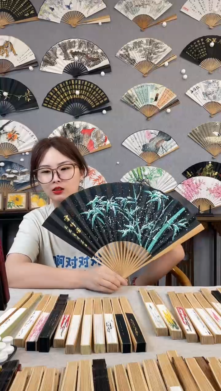 国画95寸玉竹折扇纯手写纯手绘作品雪竹
