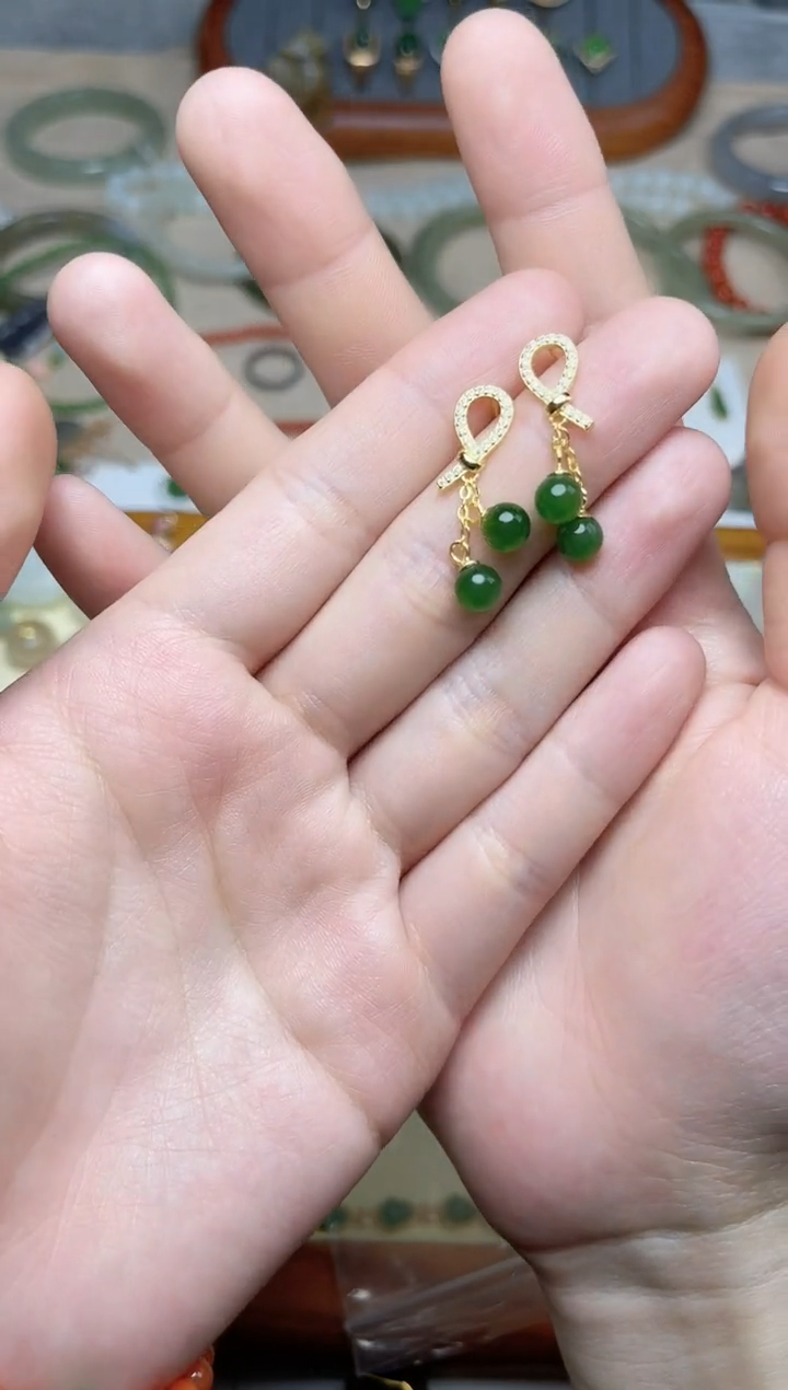 【闪购商品】和田玉银S925镶嵌耳饰06耳钉