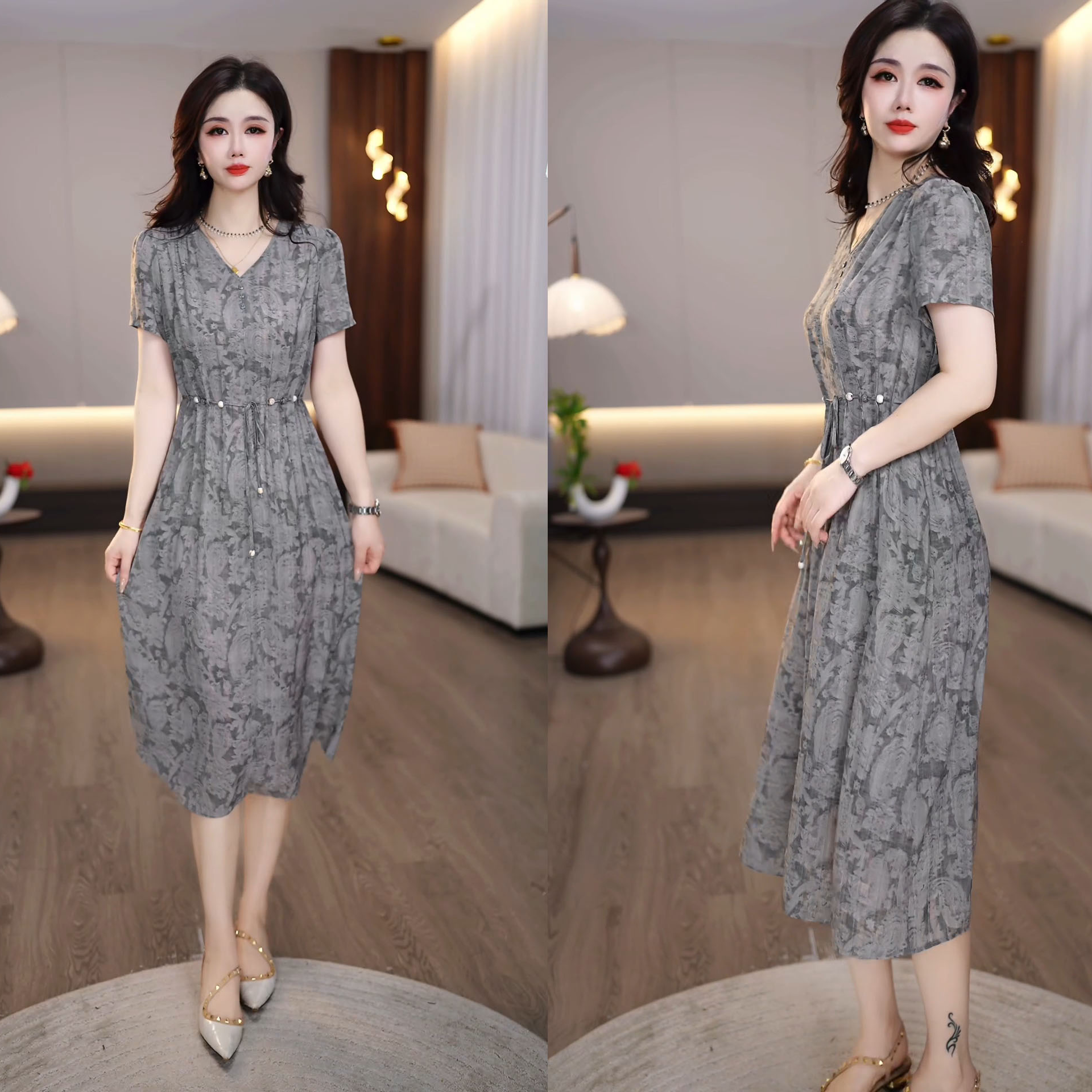 2025夏季新款气质显瘦宽松洋气休闲亲肤时尚修身女士连衣裙M-4XL