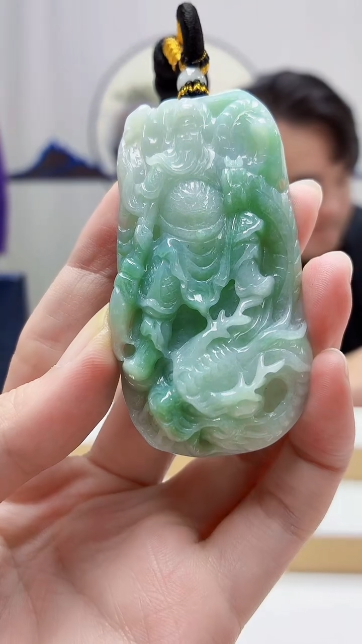 未镶嵌定制翡翠5060zm-毛货挂件关公70