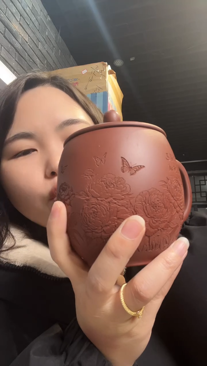 【闪购商品】紫砂茶杯紫砂盖杯龙蛋牡丹