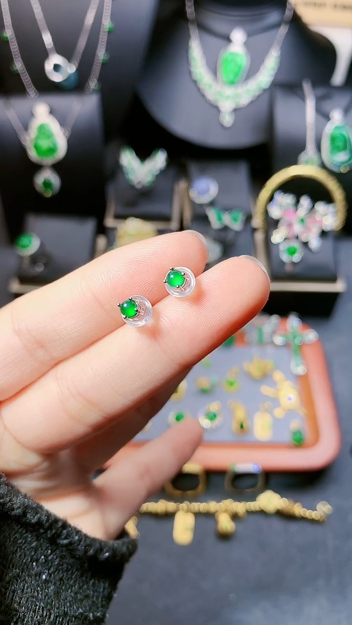 【闪购商品】翡翠耳饰银S925镶嵌耳饰