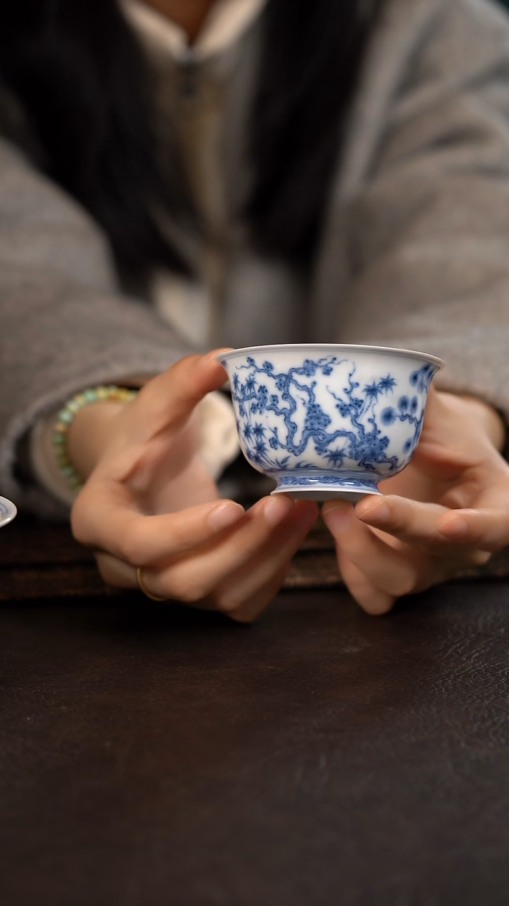 【闪购商品】杯望月怀古松竹梅麒麟望月薄胎撇口杯