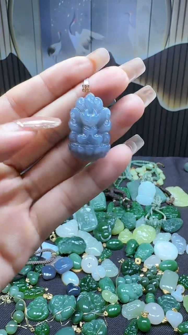 和田玉18K金镶嵌吊坠(不含链)1