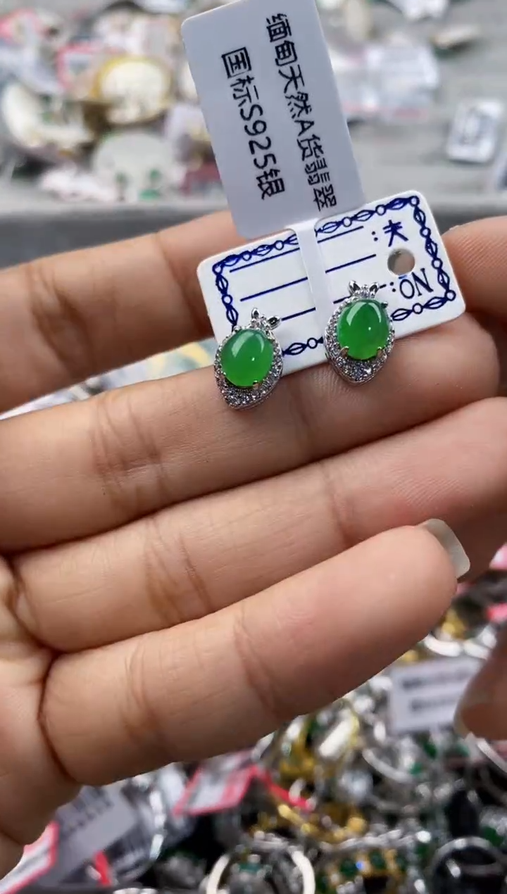 银S925镶嵌戒指翡翠444---8