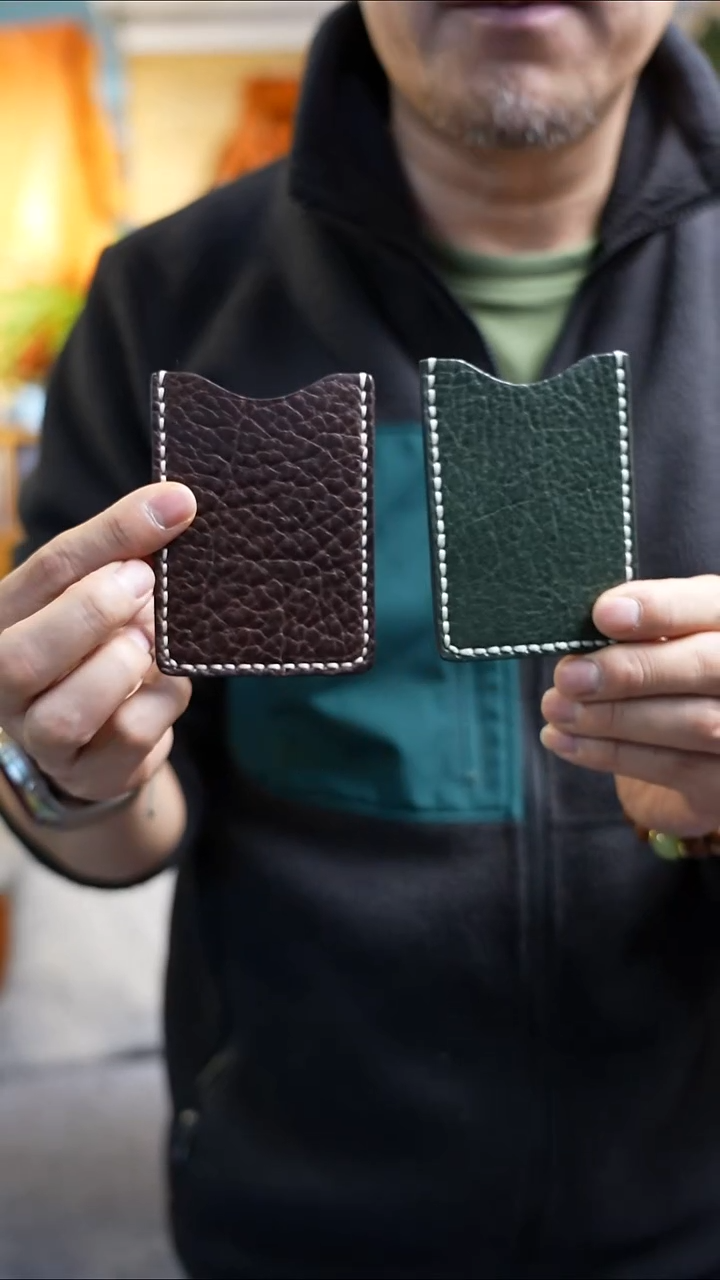 牛皮（革）真皮小卡包   绿加棕