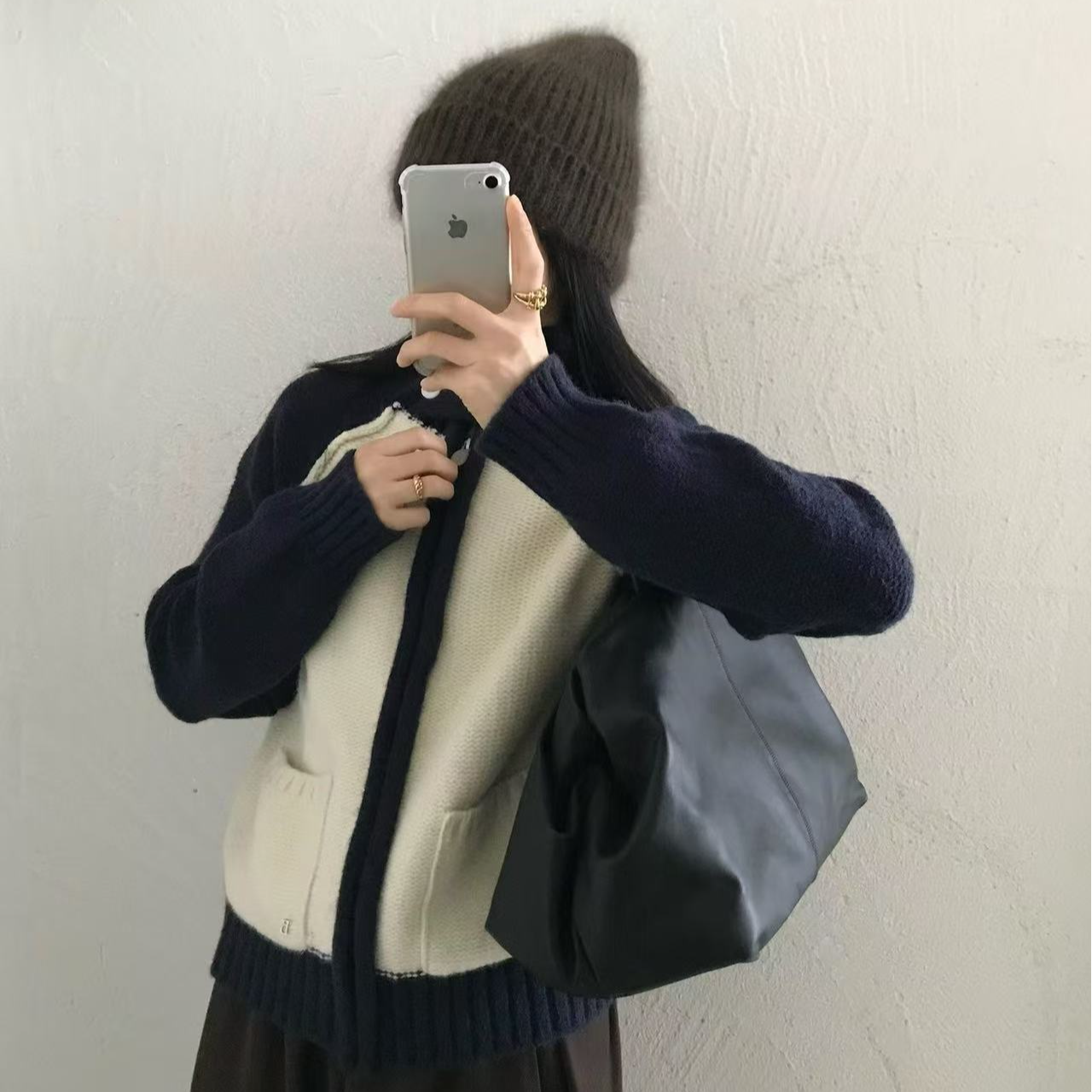 K3047 过眼云烟 韩系宽松短款高领翻领针织开衫毛衣外套女加厚