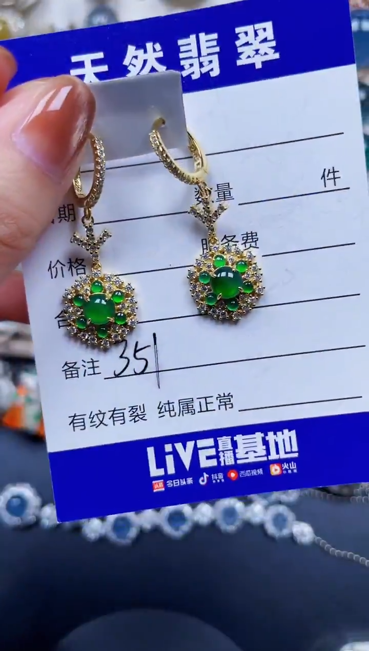 银S925镶嵌翡翠耳饰351