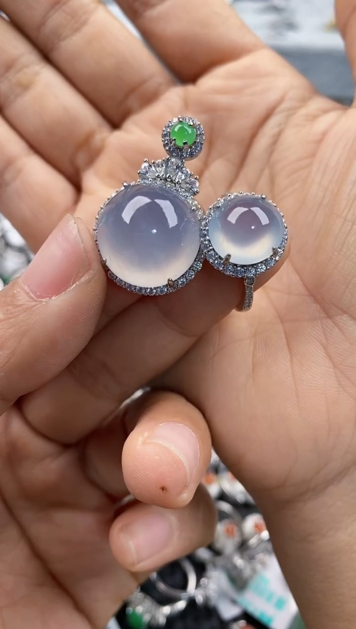 银S925镶嵌戒指翡翠555      9