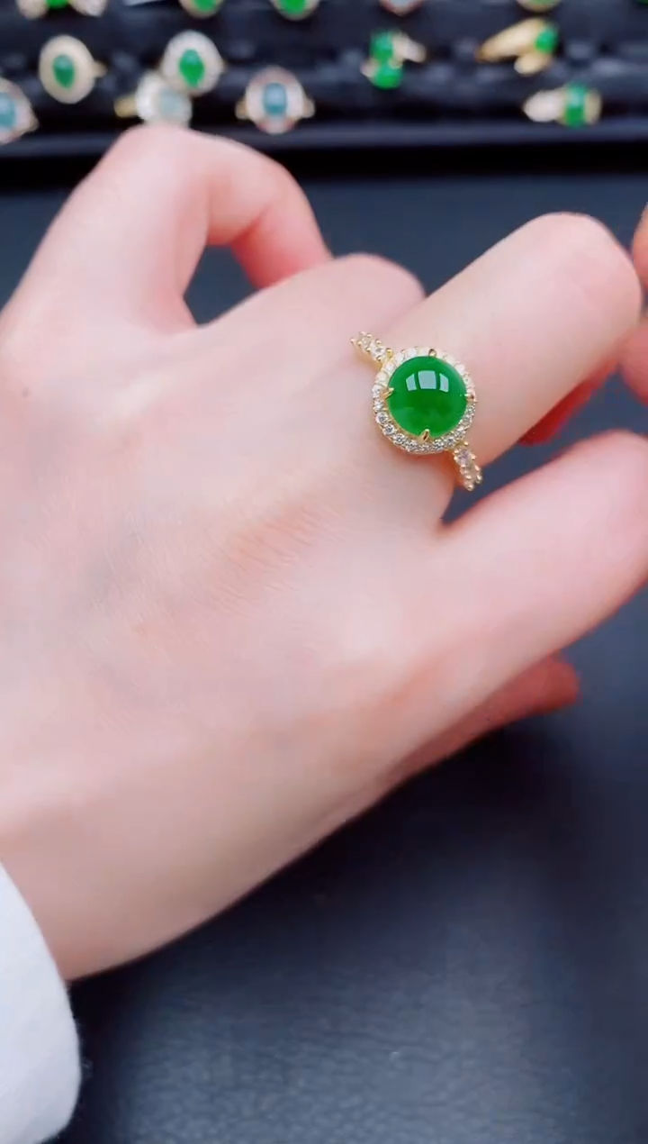 【闪购商品】翡翠戒指银S925镶嵌天然a货翡翠61