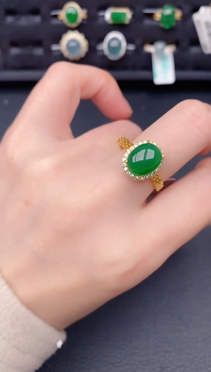 银S925镶嵌戒指翡翠天然a货翡翠352