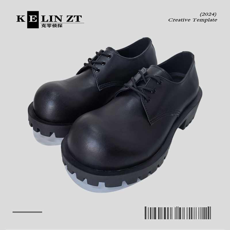 KELINZT大圆头高跟男士时尚英伦风德比鞋德比鞋增高皮鞋黑色低帮