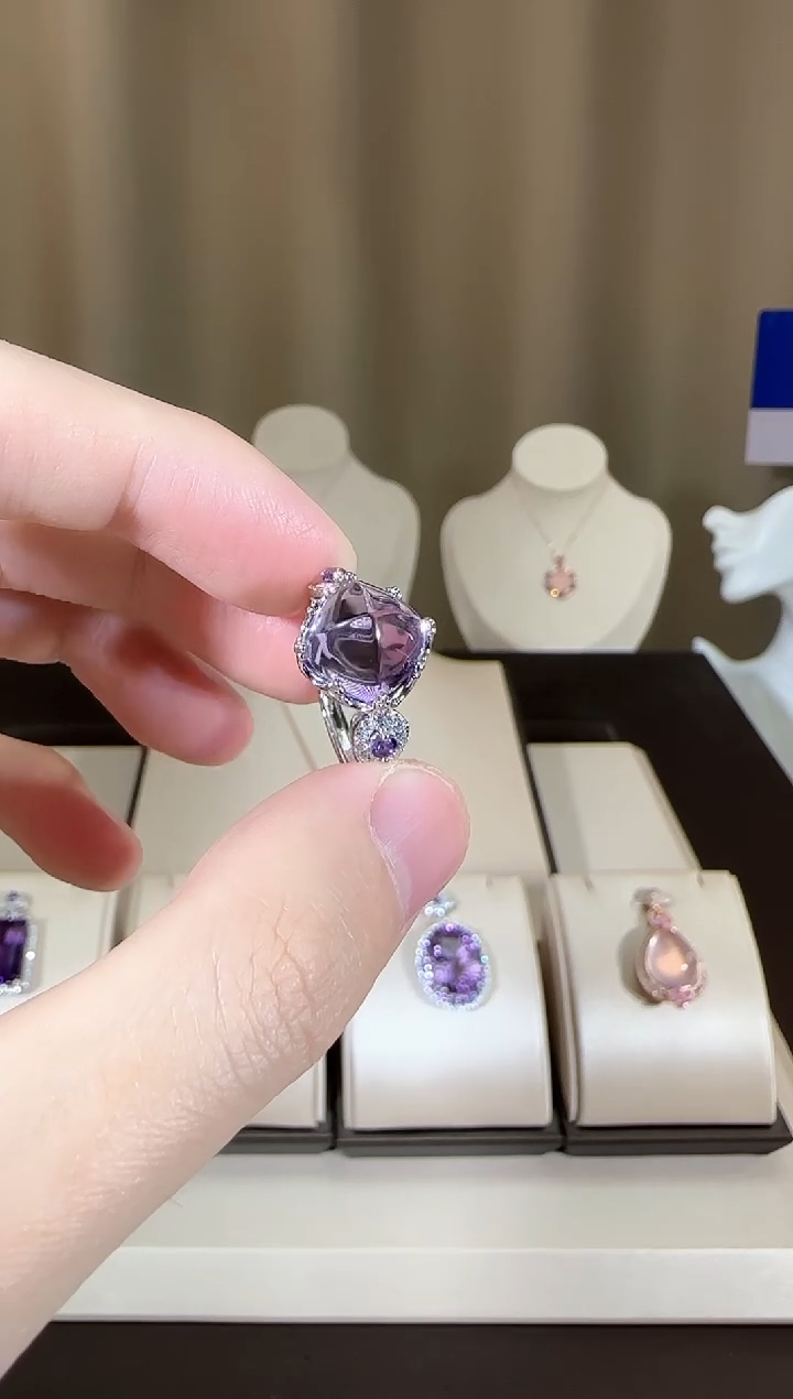 【闪购商品】紫晶戒指银S925镶嵌10mm