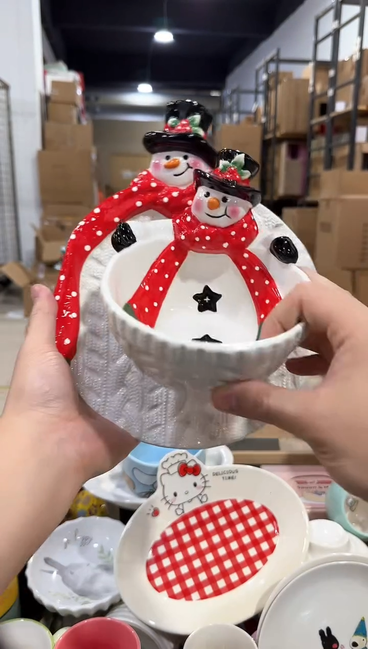 瓷片原盒雪人盘加雪人碗