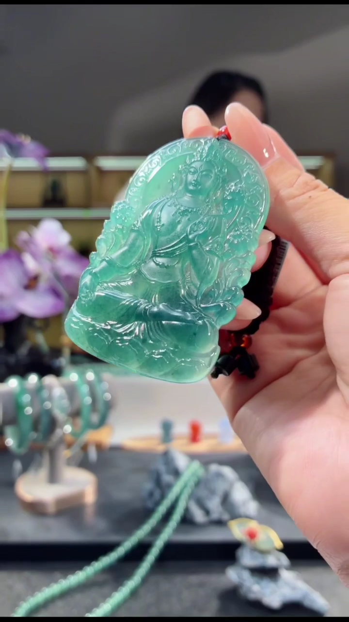 吊坠(不含链)银S925镶嵌翡翠度母（多样性发其一）