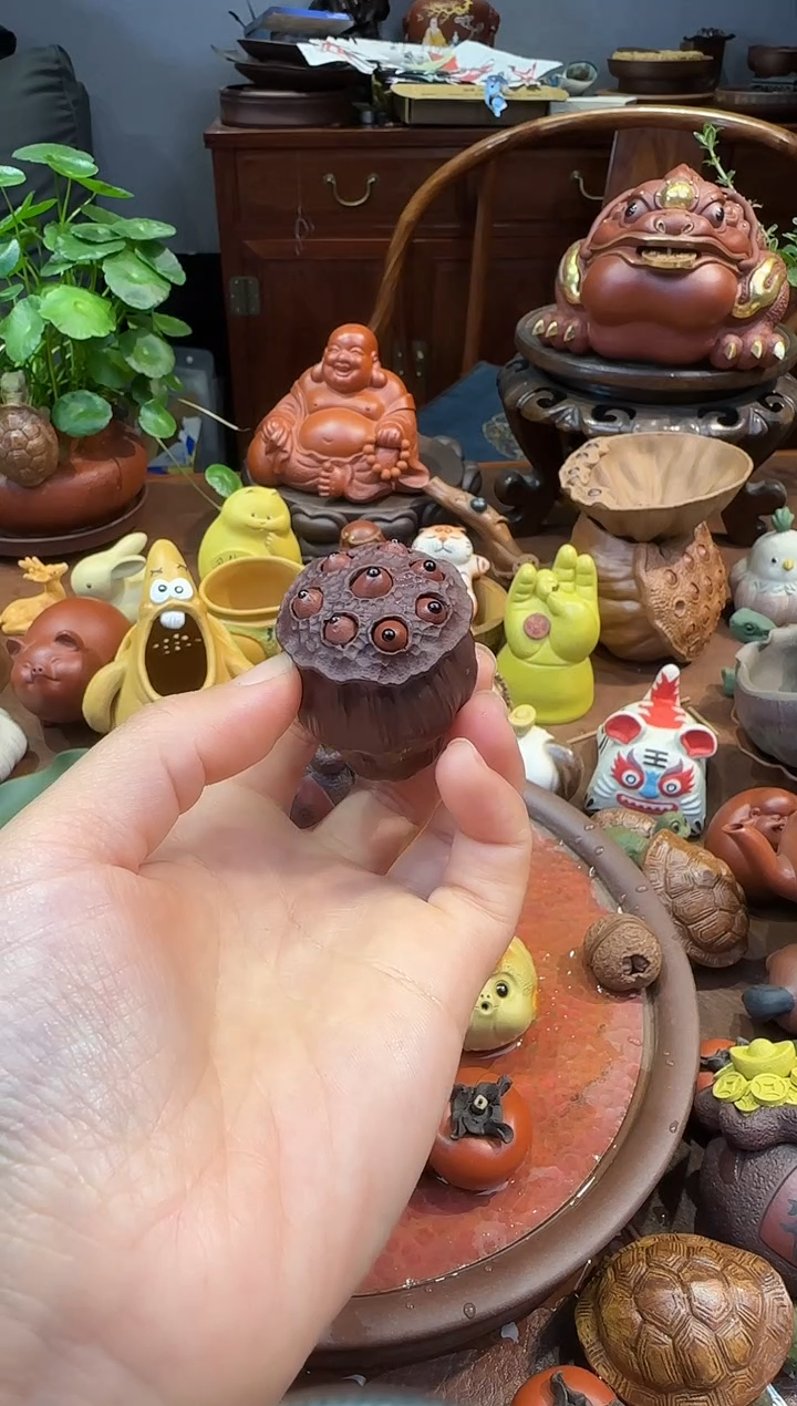 紫砂茶宠紫泥莲子盖置