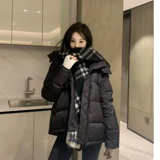 lulu五格羽绒服外套百搭仙女低保和色气质立领连帽羽绒股